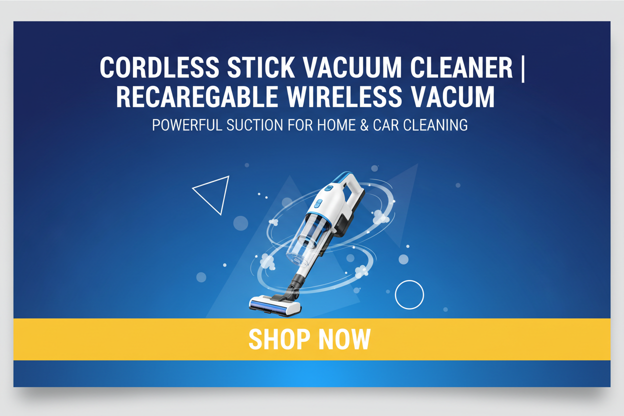 Cordless Stick Vacuum Cleaner | Rechargeable Wireless Vacuum | Powerful Suction for Home & Car Cleaning